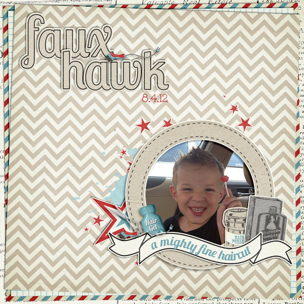 Trey's hair cut, one of my favorite ones, digital scrapbook page